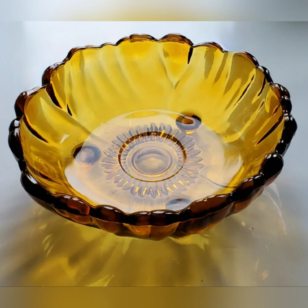 11" 🧡Vntg🌻"Petals Amber"🧡3 Toed Footed Thick 4lb 4oz Bowl by Colony🌻 - Picture 13 of 13